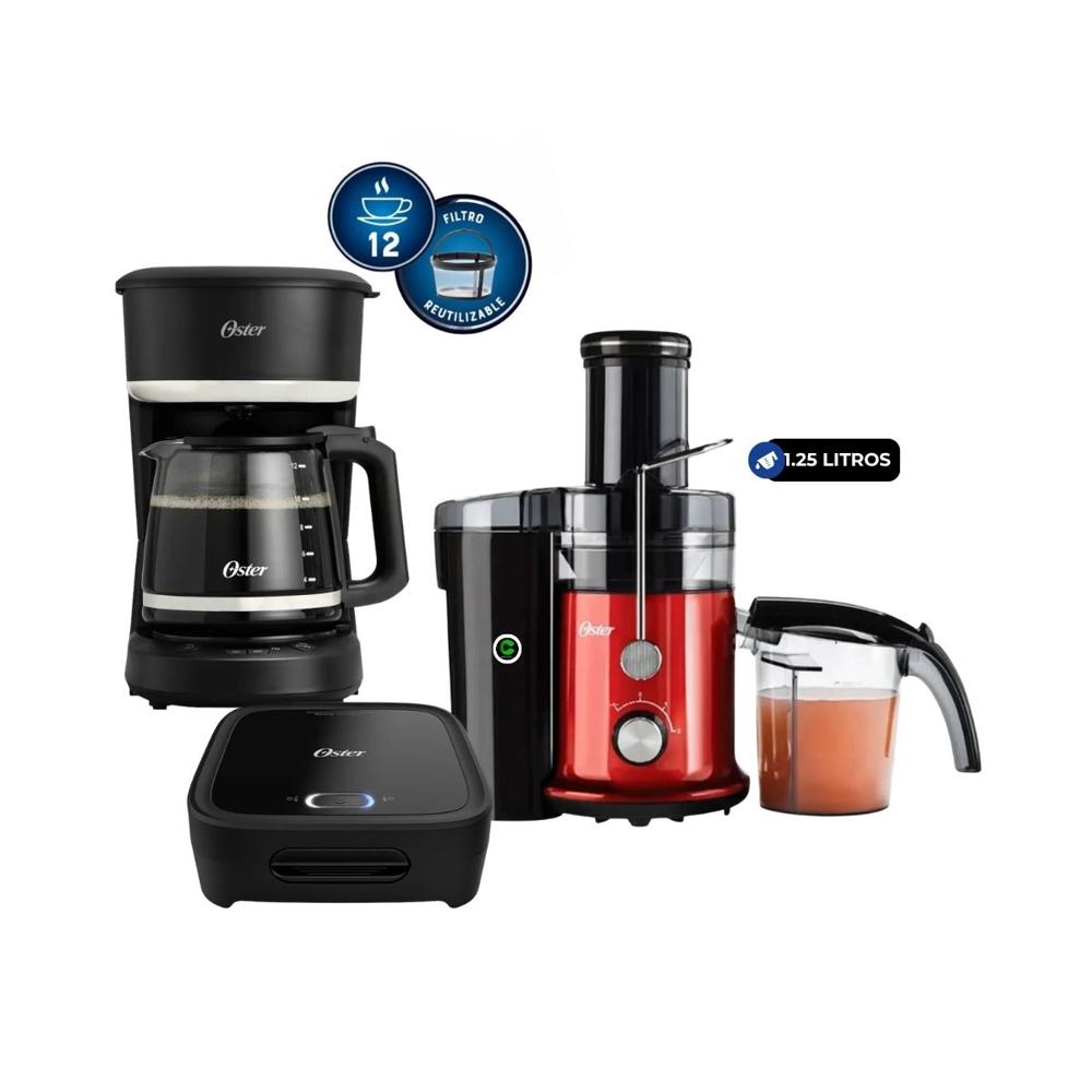 Combo Extractor de Jugos FPSTJE320R de 600 W - Cafetera 12 Tazas - Sandwichera