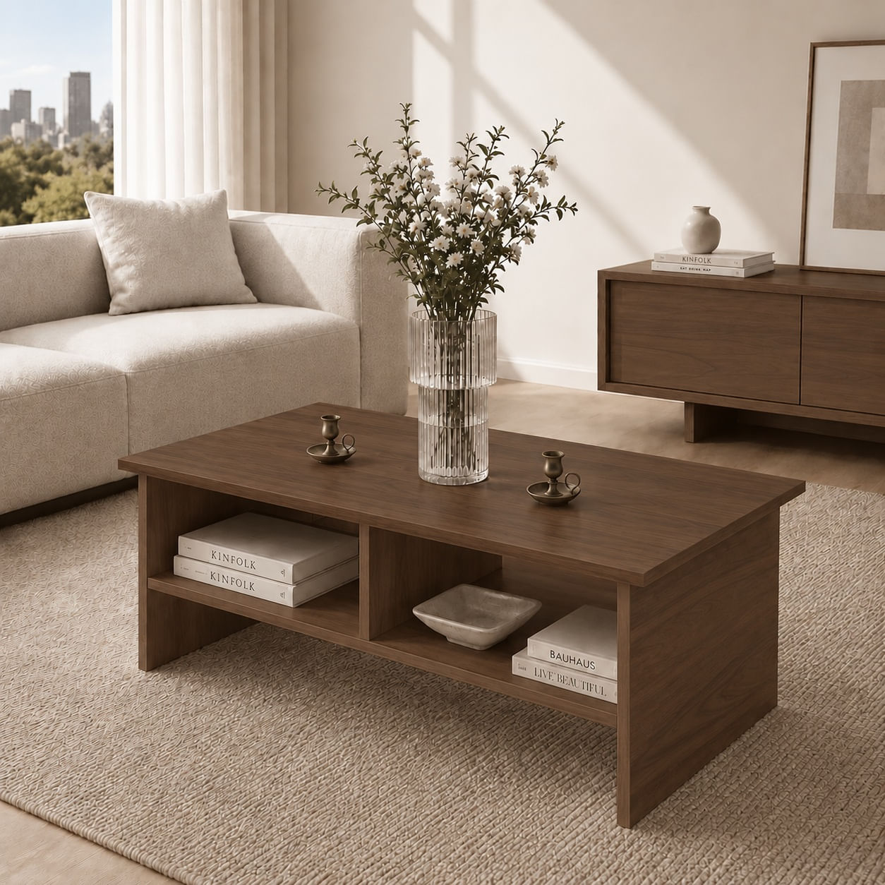 Mesa de centro rectangular Kova color caramelo Muebleo.pe