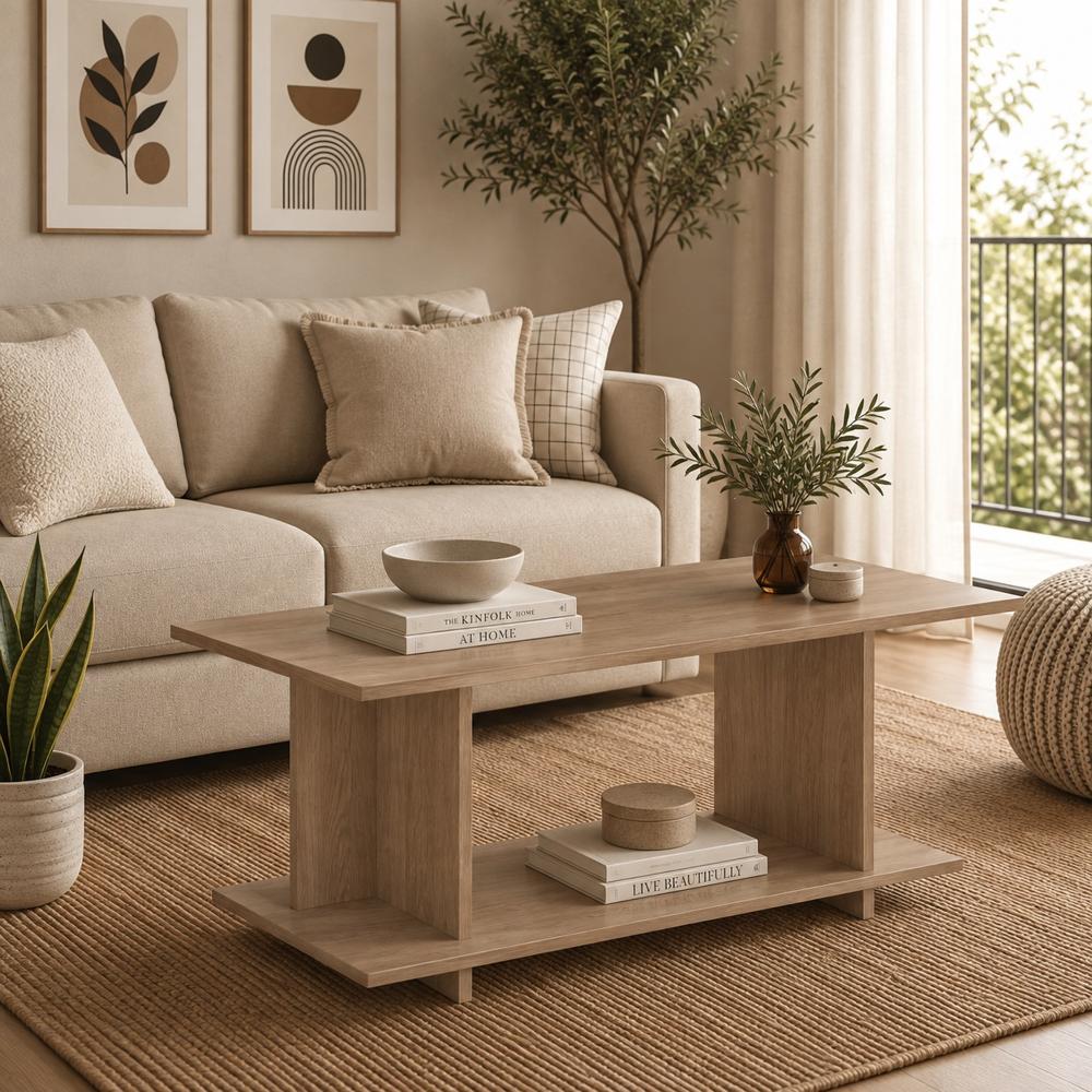 Mesa de centro rectangular minimalista Noah color amaderado Muebleo.pe
