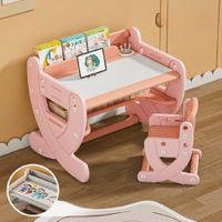 Set Escritorio y Silla Montessori Altura Regulable con Pizarra Acrílica Rosa Infantil