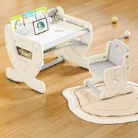 Set Escritorio y Silla Montessori Altura Regulable con Pizarra Acrílica Gris infantil