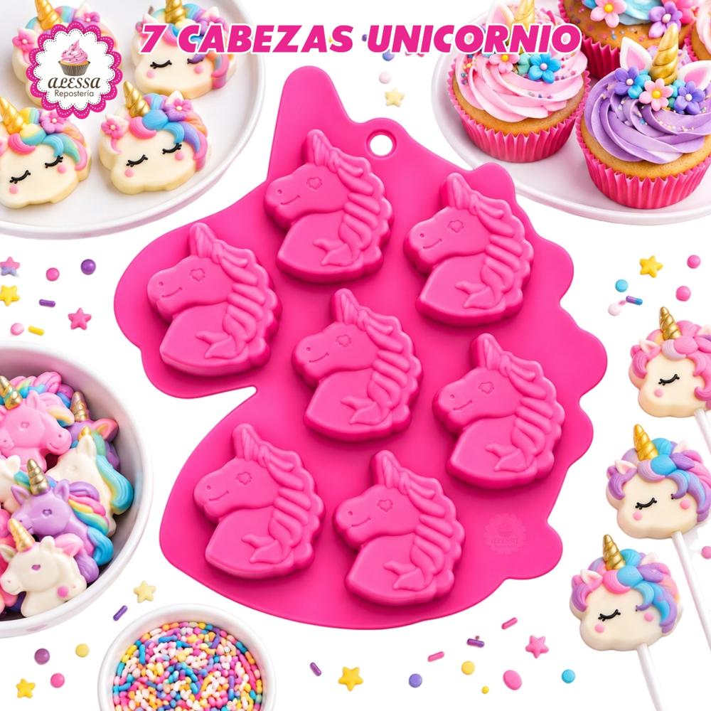 Molde de 7 Cabezas de Unicornio de Silicona para Repostería