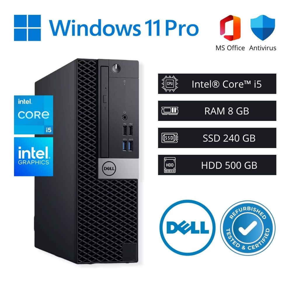 Computadora PC Dell Optiplex Intel Core i5 7ª Gen 3,80 GHz 8GB RAM 240GB SSD 500GB HDD - Refurbished