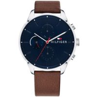 Reloj Tommy Hilfiger Chase 1791487 Multifuncional Acero Inoxidable Correa De Cuero Marrón Dial Azul