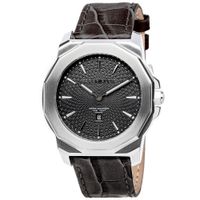 Reloj Perry Ellis Decagon 42 08005-01 Fecha Acero Inoxidable Correa de Cuero Dial Negro