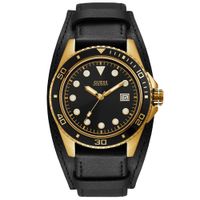 Reloj Guess Crew W1051G3 Acero Inoxidable Dorado Correa De Cuero Negro