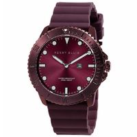 Reloj Perry Ellis Deep Diver 42 06004-03 Fecha Acero Inoxidable Correa de Silicona y Dial Vino