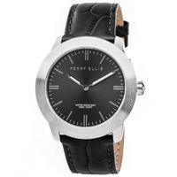 Reloj Perry Ellis Slim Line 42 07002-01 Acero Inoxidable Correa de Cuero y Dial Negro