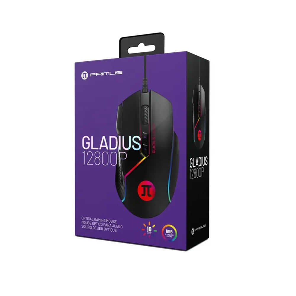 Mouse Gamer Primus Gladius 12800P PMO-103 USB RGB Negro