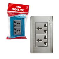 Tomacorriente Metálico Universal Doble 15A 125-250V con Tierra OPALUX OP-SP37