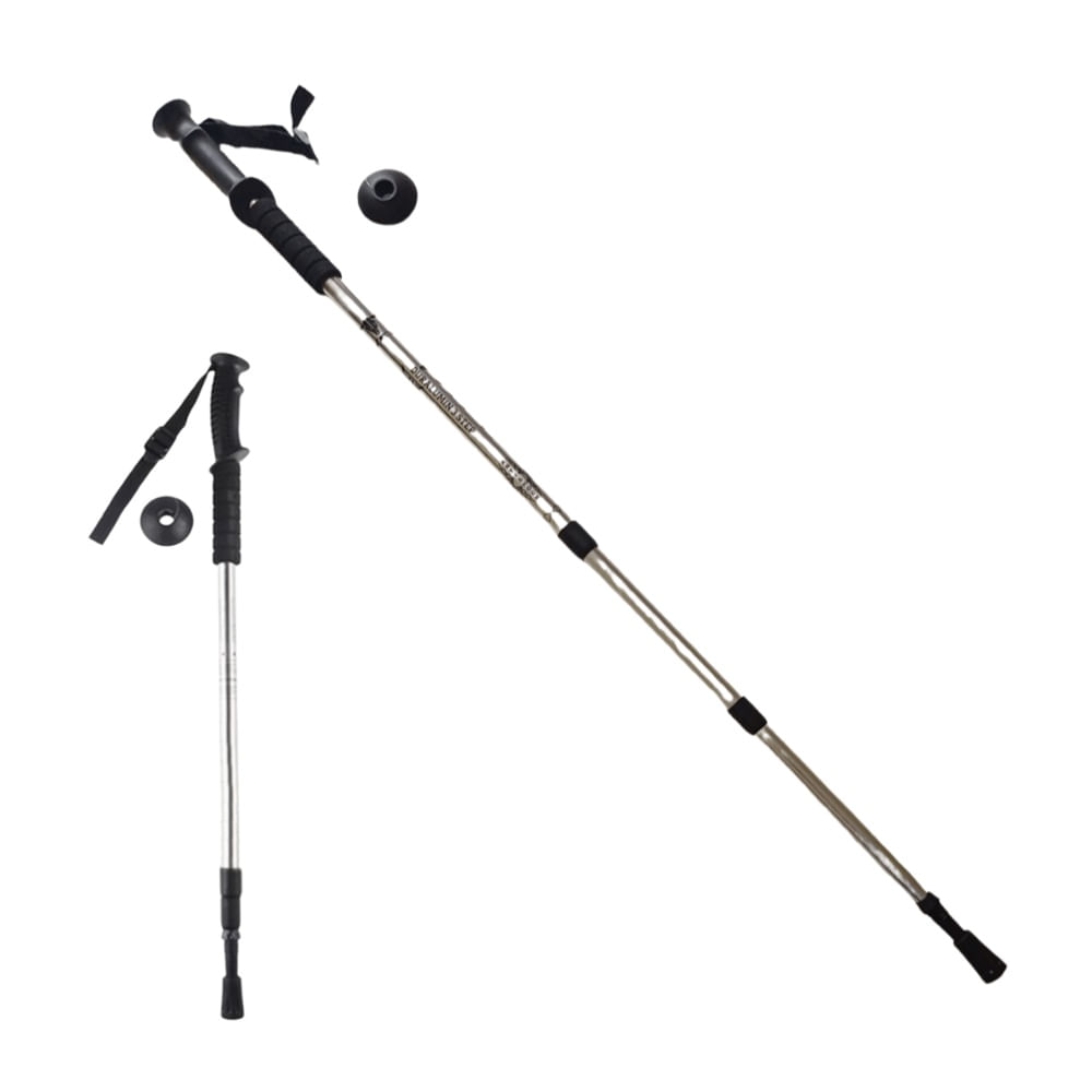 Bastón Trekking Antishock Mango Recto Viaje Montañas C/ Brújula Plateado