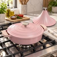 Olla Tajín de Aluminio Fundido 28 cm con 2 Tapas Rosa