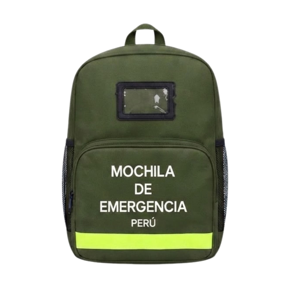 Mini Mochila de Emergencia Verde con Tira Reflectiva 4 Bolsillos Ajustables