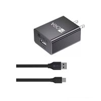 COMBO CARGADOR DE PARED 1HORA 12W 2.4A USB CON CABLE MICRO USB- V8 1M NEGRO
