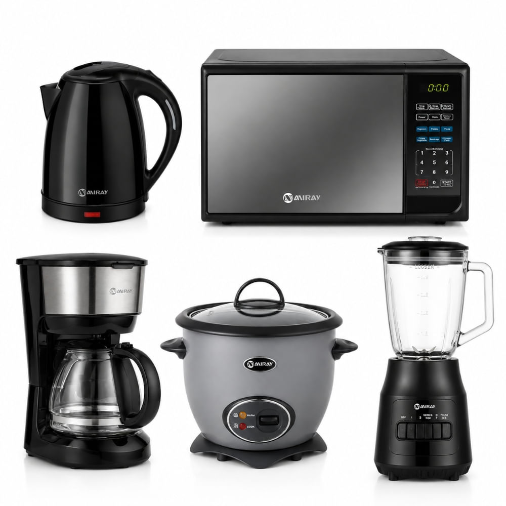 Olla Arrocera 1.5L Más Licuadora 1.5L  Más Horno Microondas 20L Más Hervidor Negro Más Cafetera