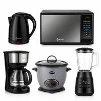 Combo Olla Arrocera Gris 1.5L Más Licuadora 1.5L 600W Más Horno Microondas 20L