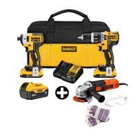 COMBO: Taladro Percutor DCD796 + Atornillador de Impacto + Bateria 5.0Ah + Cargador Dewalt + Amoladora Black & Decker G720K 4 1/2"" + Disco
