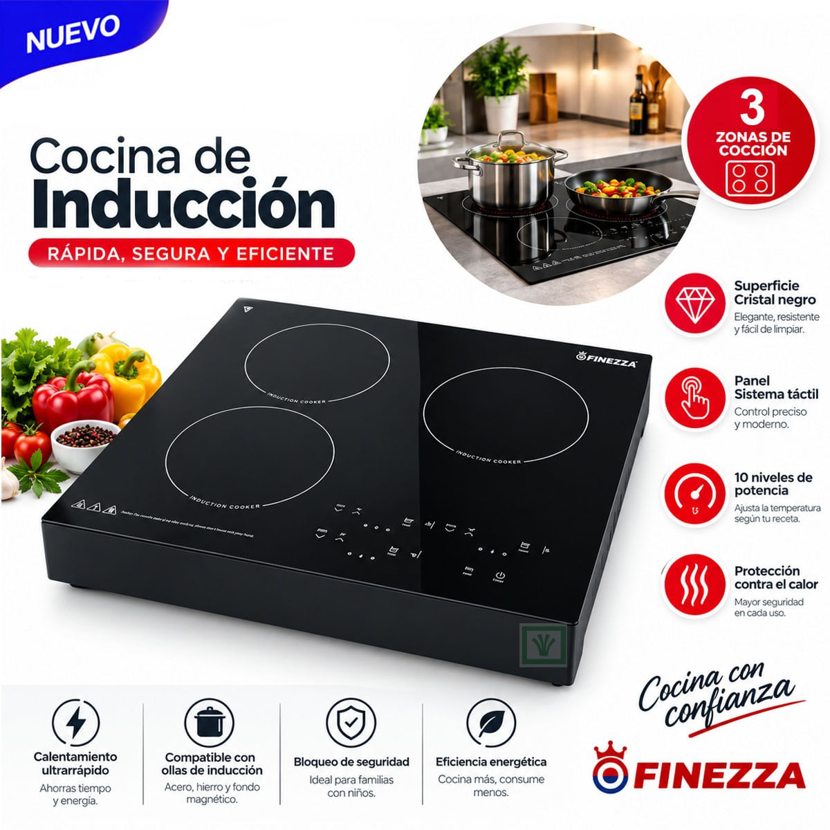 Cocina De Induccion 3 Hornillas Finezza FZ-320IN-3