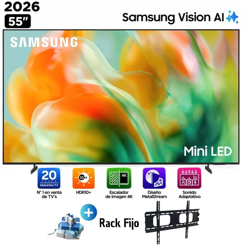 Televisor Samsung Mini LED 55 pulgadas 4K Ultra HD Tizen UN55M80HAGXPE y Rack Fijo