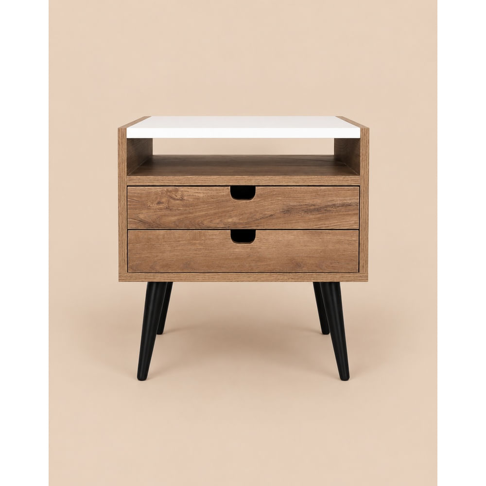 Velador Mesa de Noche Vintage Chantal Ventitas Home Bellota y Blanco