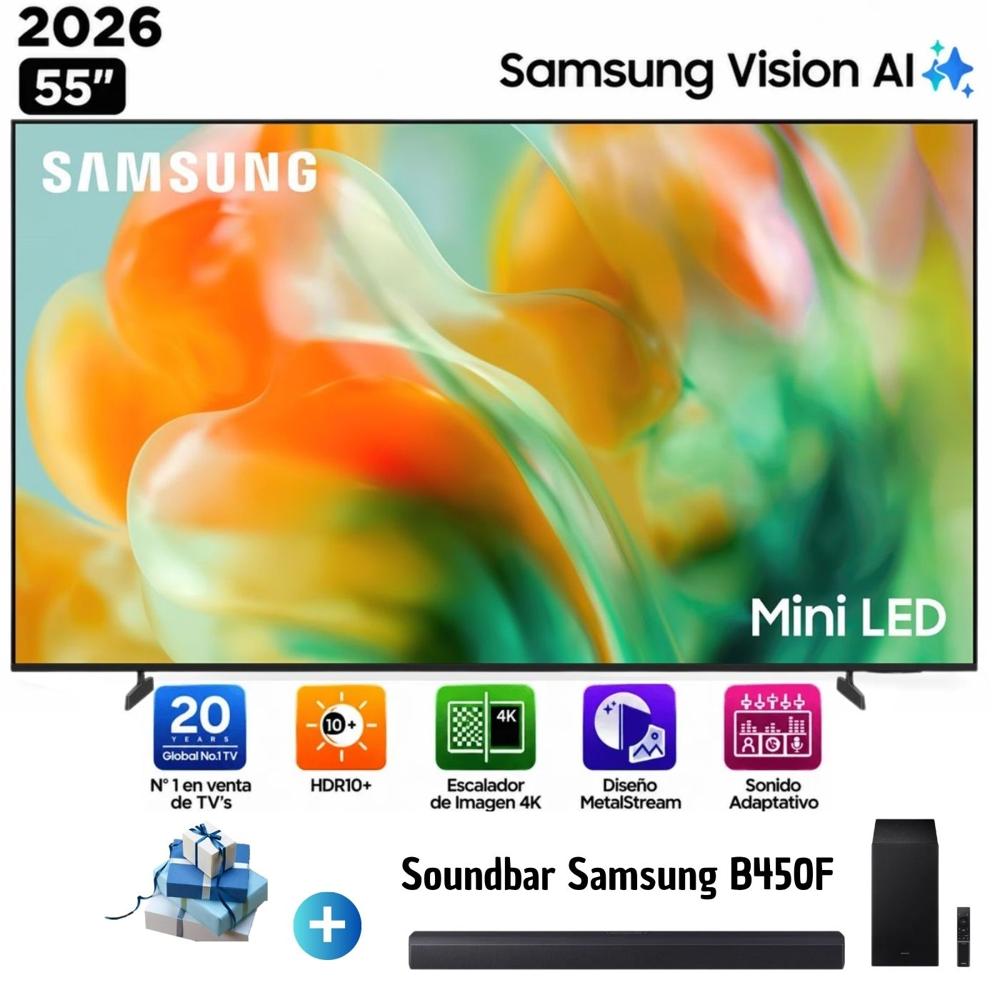Televisor Samsung  Mini LED 55 pulgadas 4K Ultra HD Tizen UN55M80HAGXPE y Soundbar Samsung