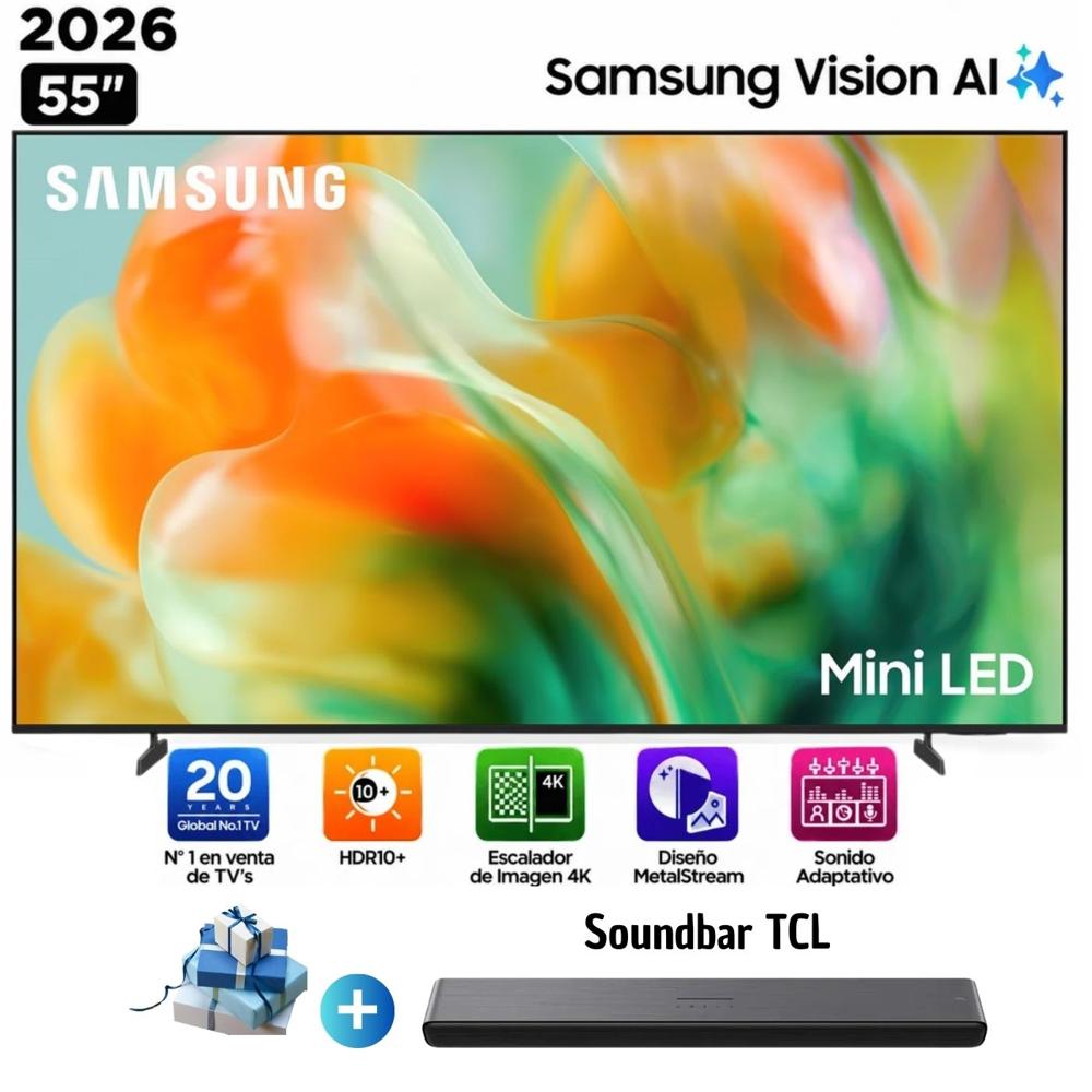 Televisor Samsung  Mini LED 55 pulgadas 4K Ultra HD Tizen UN55M80HAGXPE y Soundbar TCL