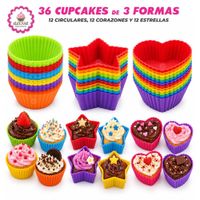 36 Moldes de Cupcake Circular Estrella y Corazón de Silicona Antiadherentes y Reutilizables