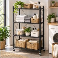 Estante Metálico Organizador de 4 Niveles con Ruedas Negro 125x72x34cm
