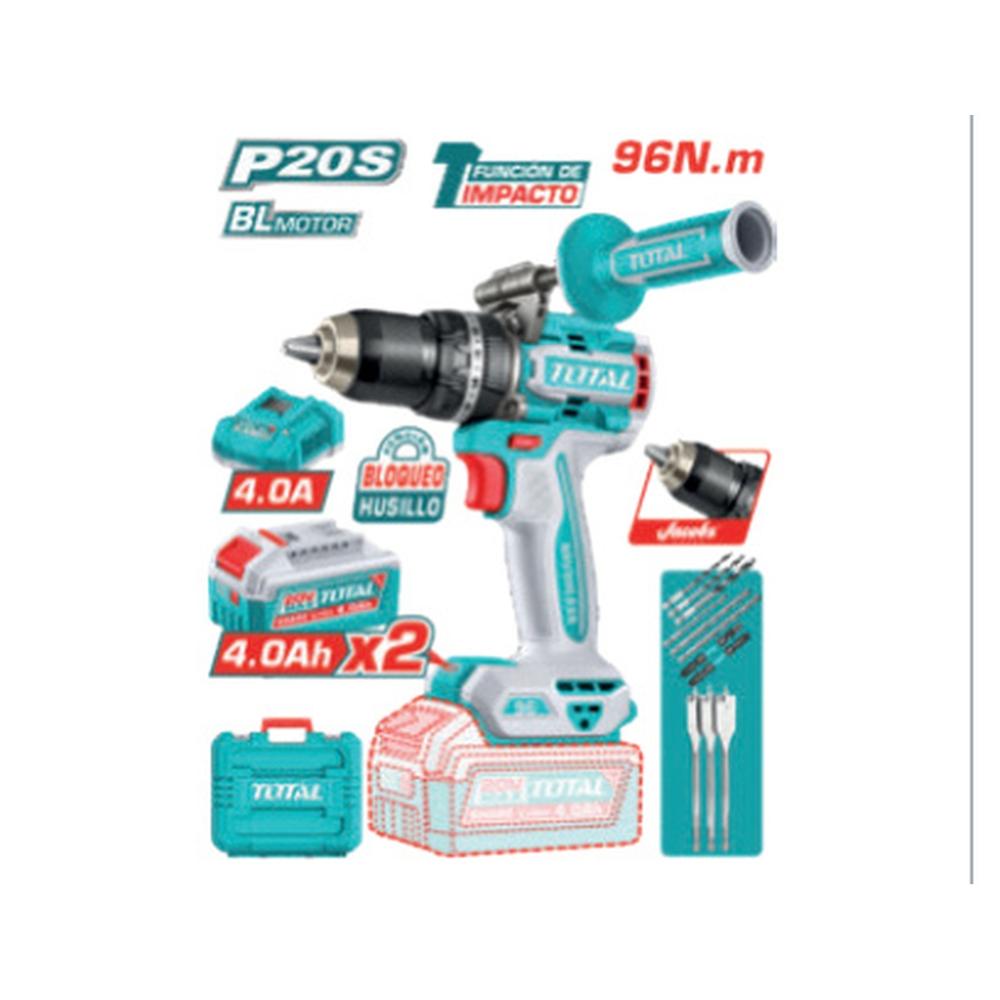 Taladro Percutor Li-ion 20v 96nm 13mm 2x4.0ah Brushless +acc y Mango Maletin Industrial Tidli209686