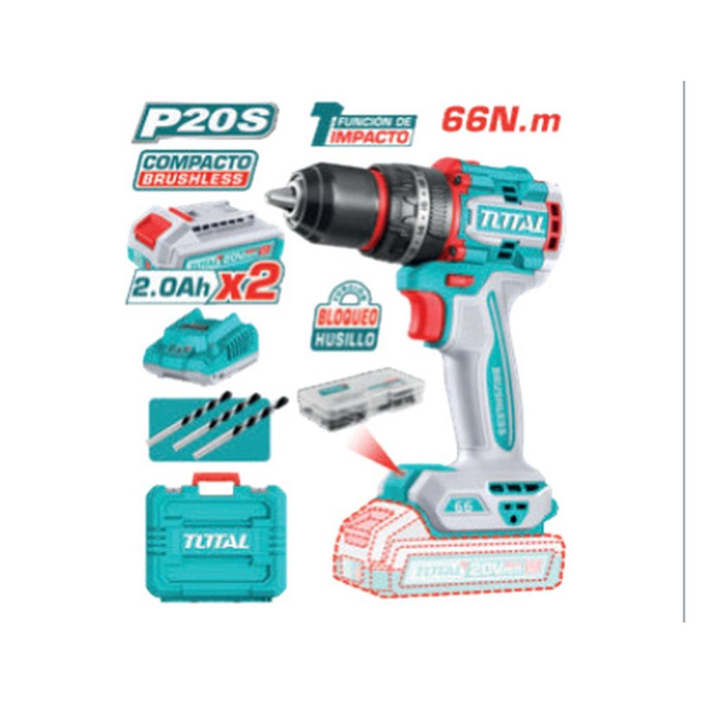 Taladro Percutor Compacto Li-ion 20v 66nm 13mm 2x2.0ah Brushless Maletin Industrial Tidli20668