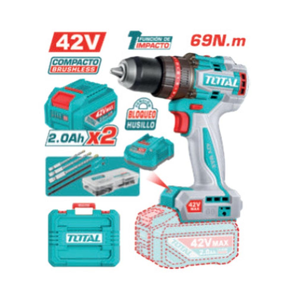Taladro Percutor 42v 69nm 13mm 2x2.0ah Brushless +acc Maletin Industrial Tidli426982
