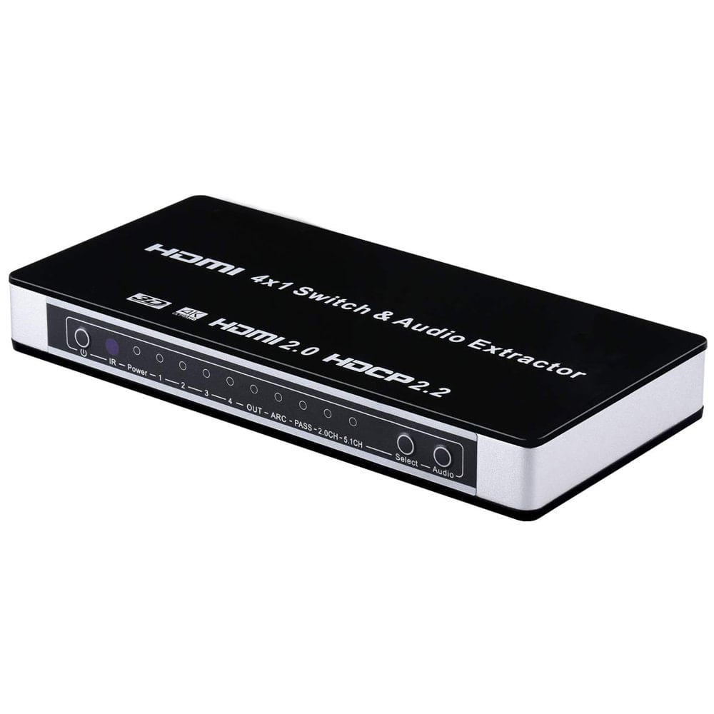 Switch HDMI 2.0 4 x 1 Extractor de Audio con Control Remoto HDCP 2.2