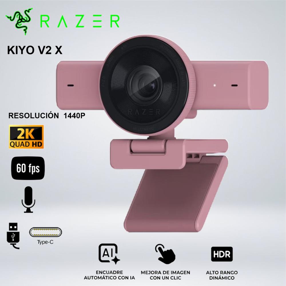 WEBCAM RAZER KIYO V2 X QUARTZ 1440P 60FPS AUTOFOCUS MICRÓFONO ESTÉREO USB ROSA CUARZO 042061