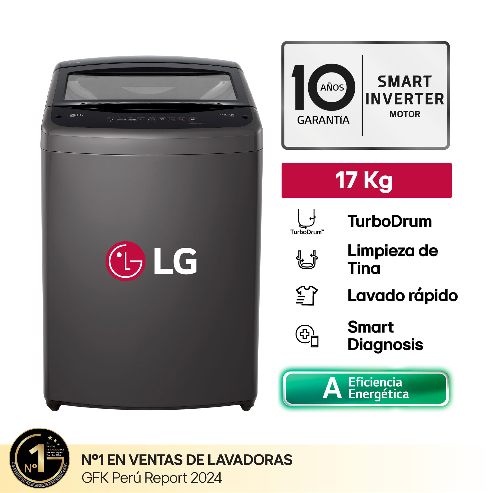 Lavadora LG Carga Superior 17 Kg WT17BVTB Negro Claro