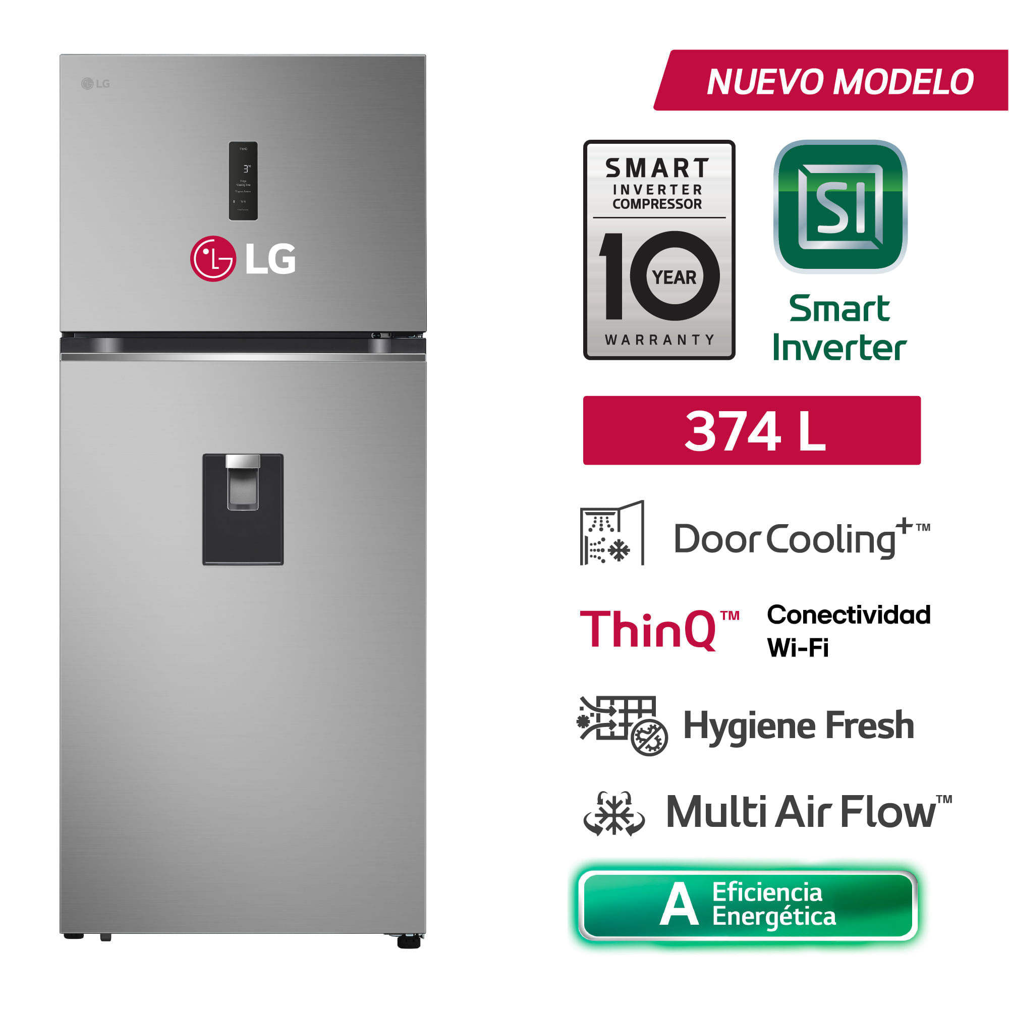 Refrigeradora LG 374L No Frost VT38SPYC Plateado