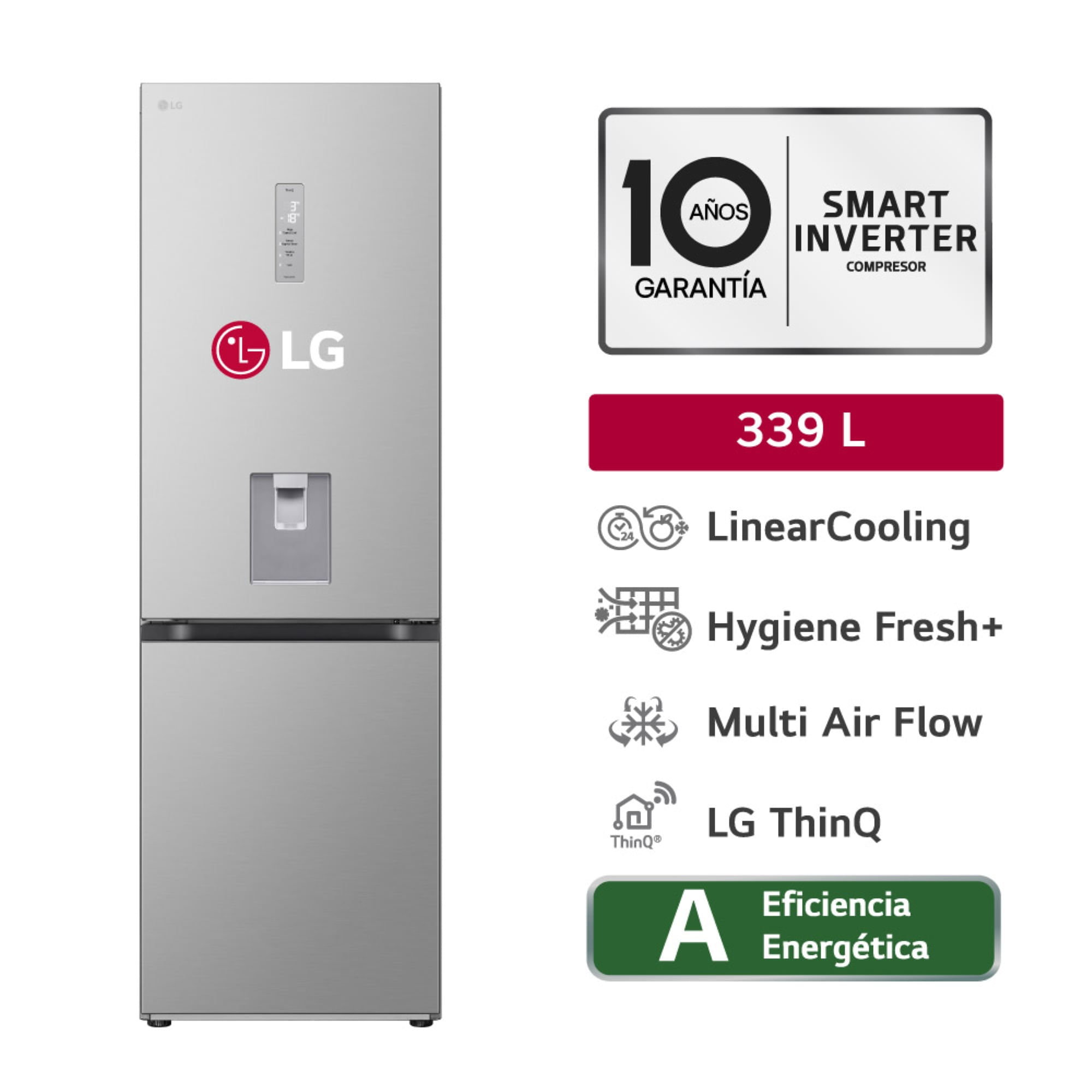 Refrigeradora LG 339L No Frost GB37SPY Plateado