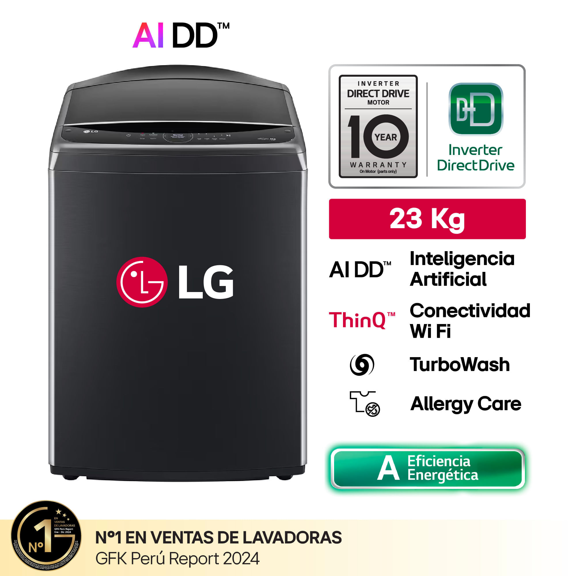 Lavadora LG Carga Superior 23Kg WT23PBVS6 Negro