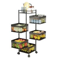 Cesta Carrito de Cocina Giratorio Organizador de 5 Niveles con Ruedas Negro
