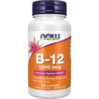 VITAMINA B12 NOW FOODS 1000 MCG CON ÁCIDO FÓLICO 250 PASTILLAS MASTICABLES