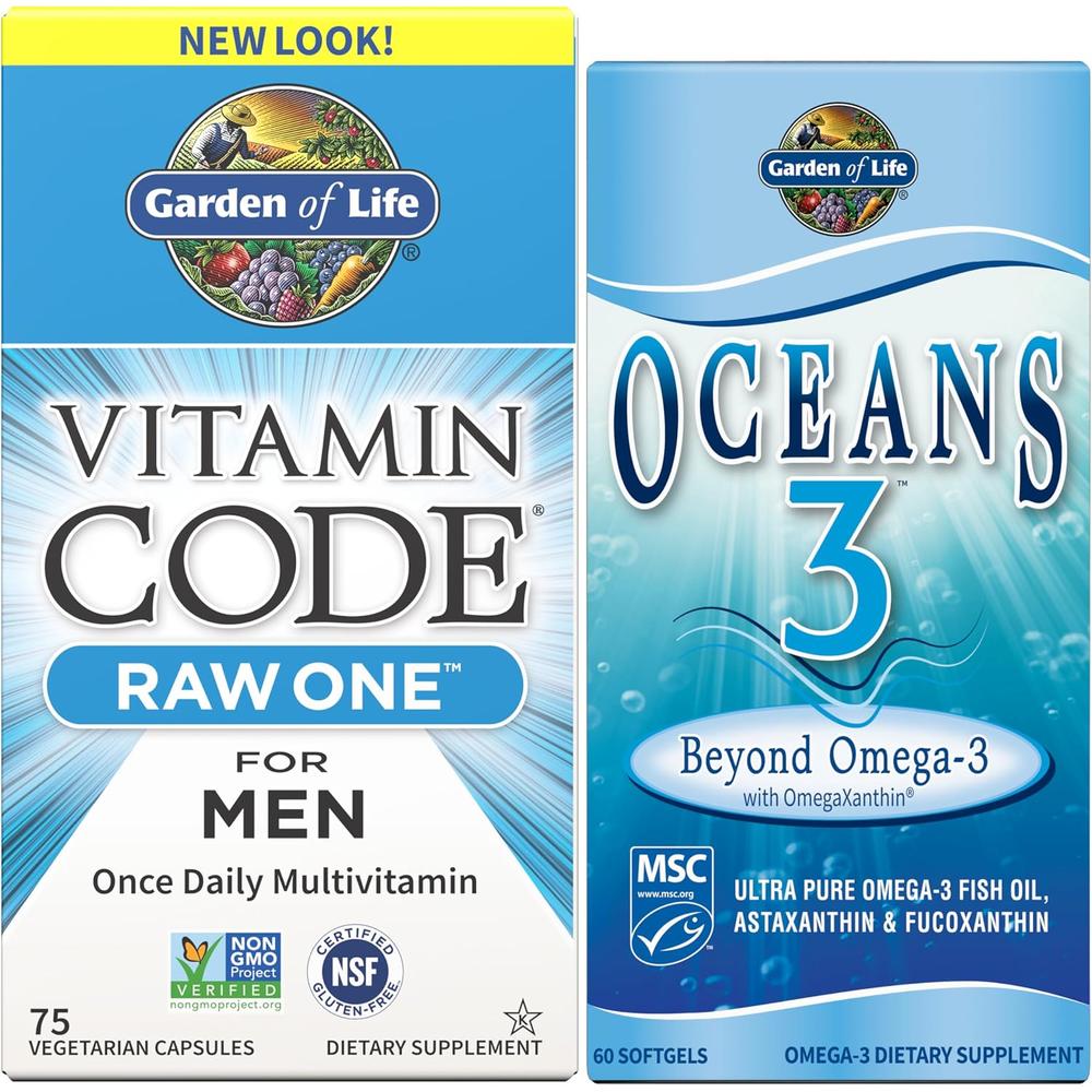 MULTIVITAMÍNICO GARDEN OF LIFE RAW ONE MEN 75 CÁPSULAS + OMEGA 3 OCEANS 3 60 CÁPSULAS | SET 2