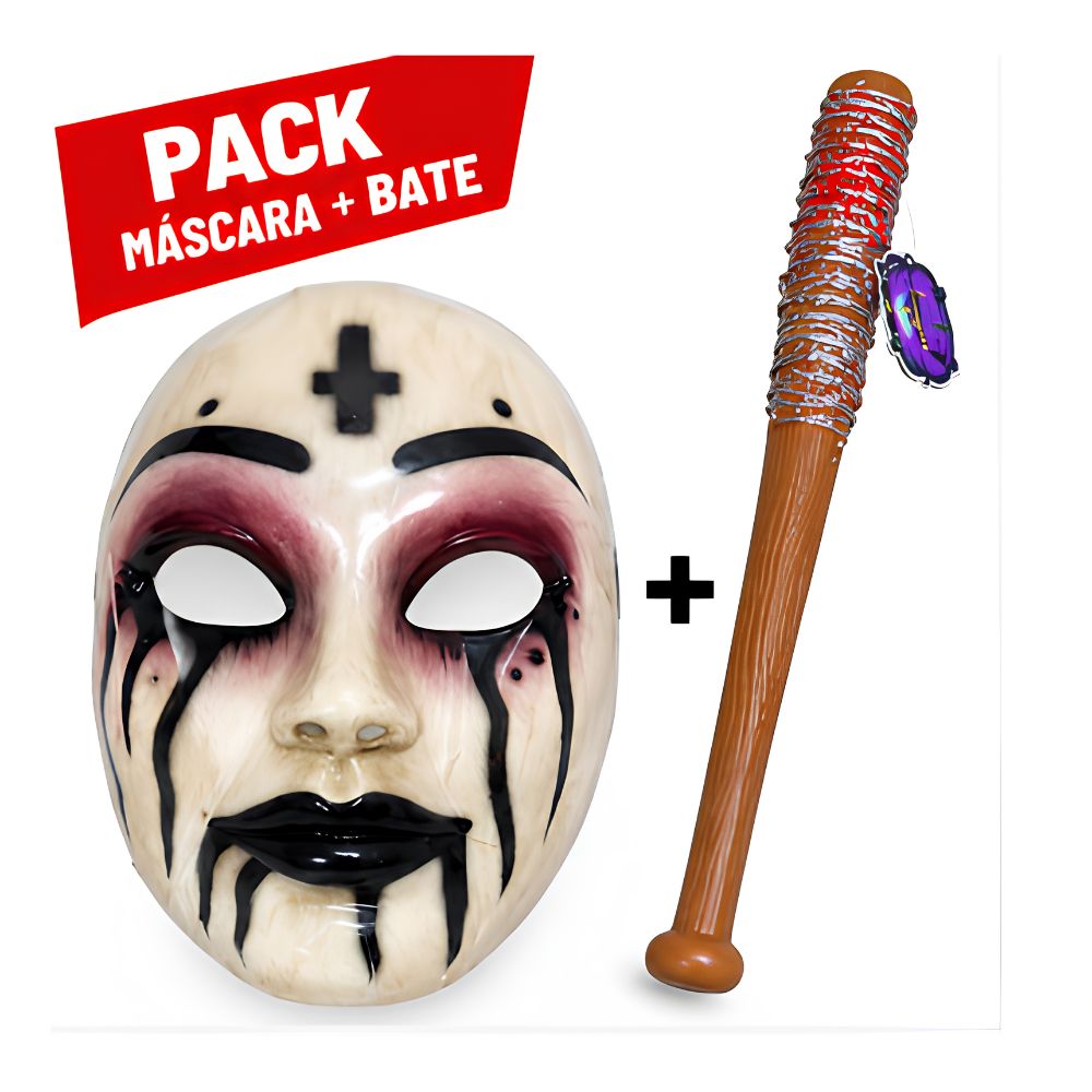 Pack Máscara Terror La Purga con Bate Terrorifico Halloween Fiesta Cosplay