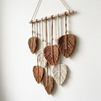 Adorno Hojas Macramé Blanco y Café 80 cm