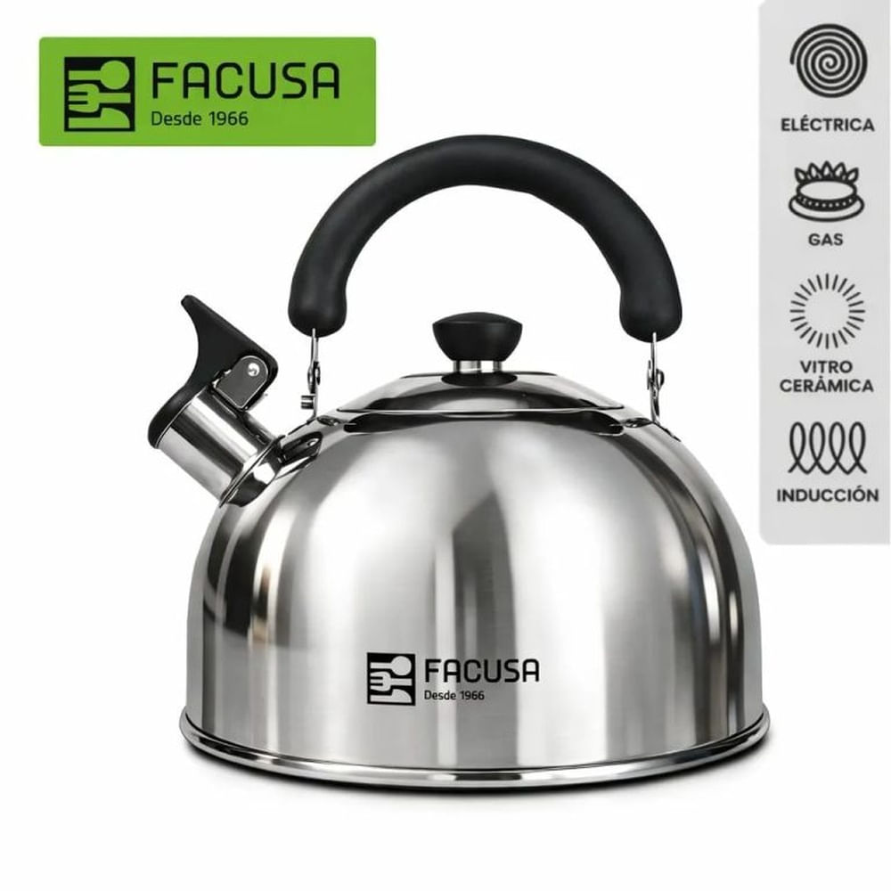 FACUSA - TETERA DE ACERO INOXIDABLE DE 4 LITROS CON SILBADOR