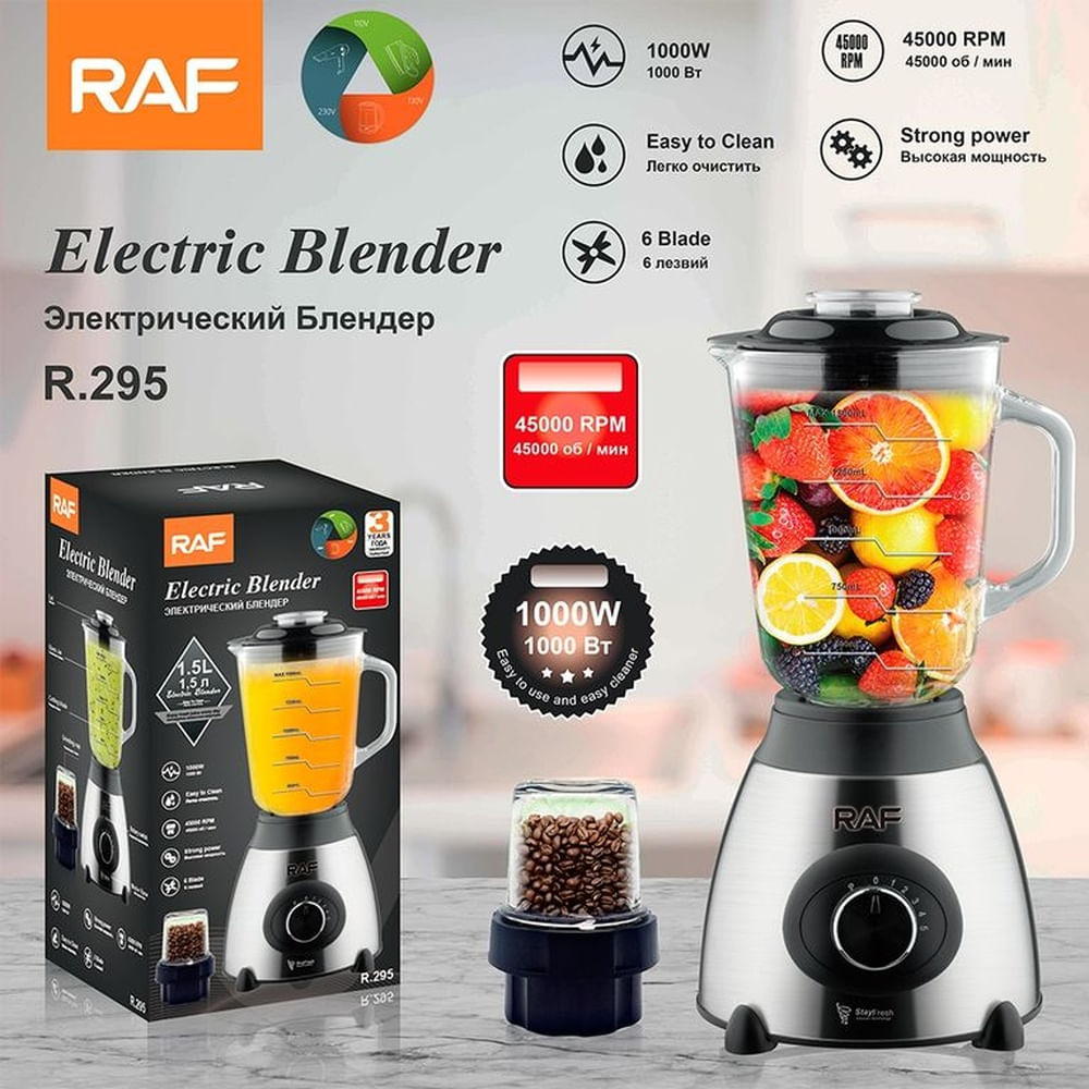 LICUADORA 5 VELOCIDADES 2 EN 1 JARRA DE VIDRIO 1.5L CON 6 CUCHILLAS - 1000W