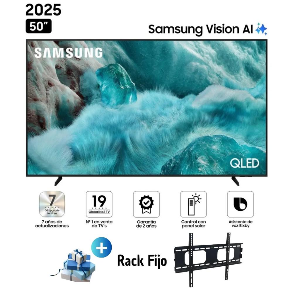 Televisor Samsung 50 QLED Smart TV 4K UHD Vision AI QN50Q7FAAG y Rack Fijo