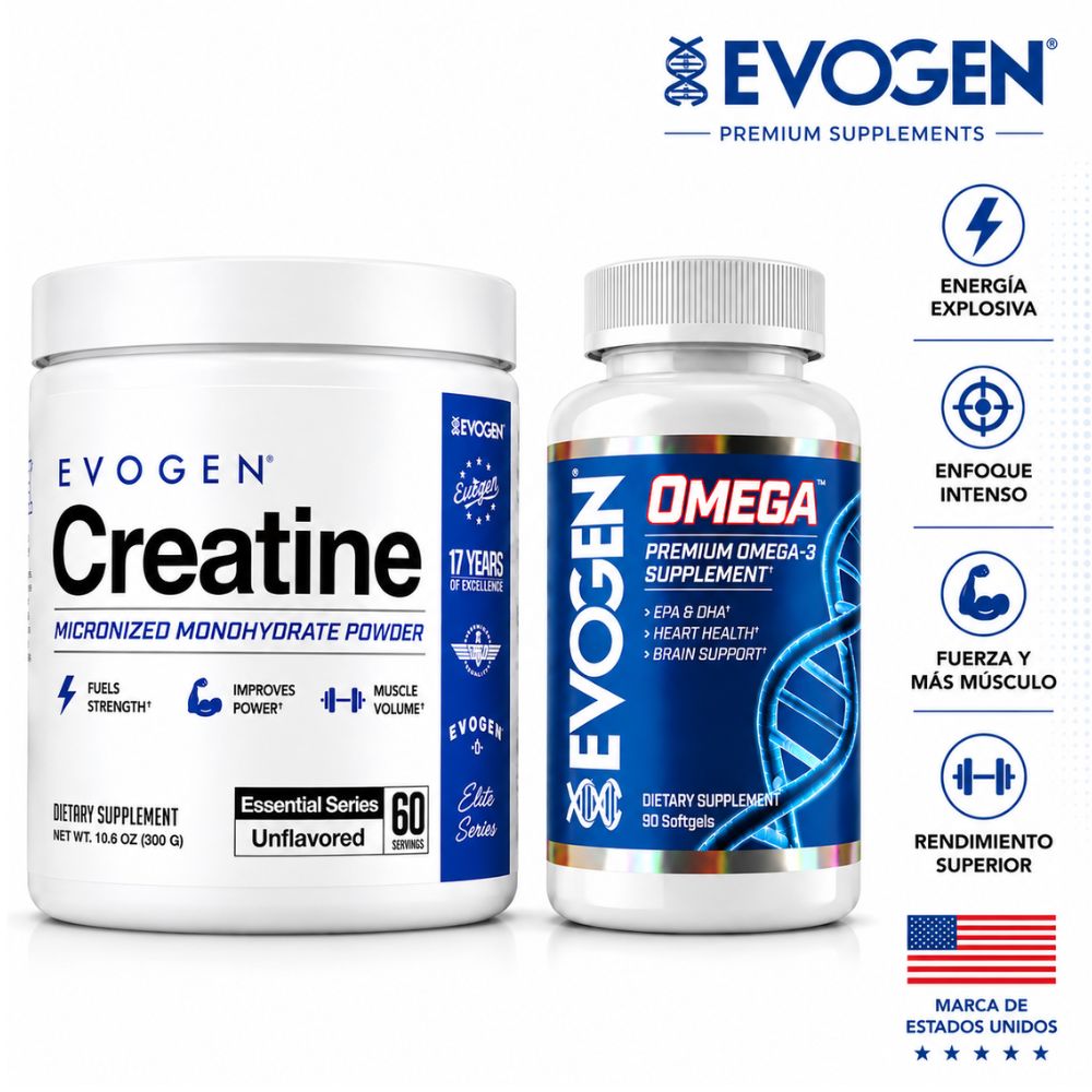Combo Evogen Creatina Monohidratada Micronizada 300G Más Omega 3 Fish Oil 3000mg 90 Cápsulas