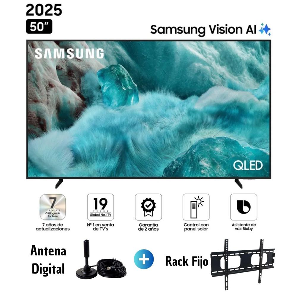Televisor Samsung 50 Pulgadas QLED 4K UHD Smart TV Vision AI QN50Q7FAAG con Antena y Rack Fijo