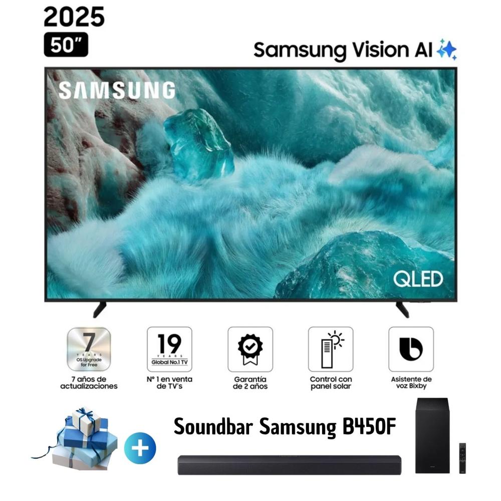 Televisor Samsung 50 Pulgadas QLED 4K UHD Smart TV Vision AI QN50Q7FAAG y Soundbar Samsung B450F