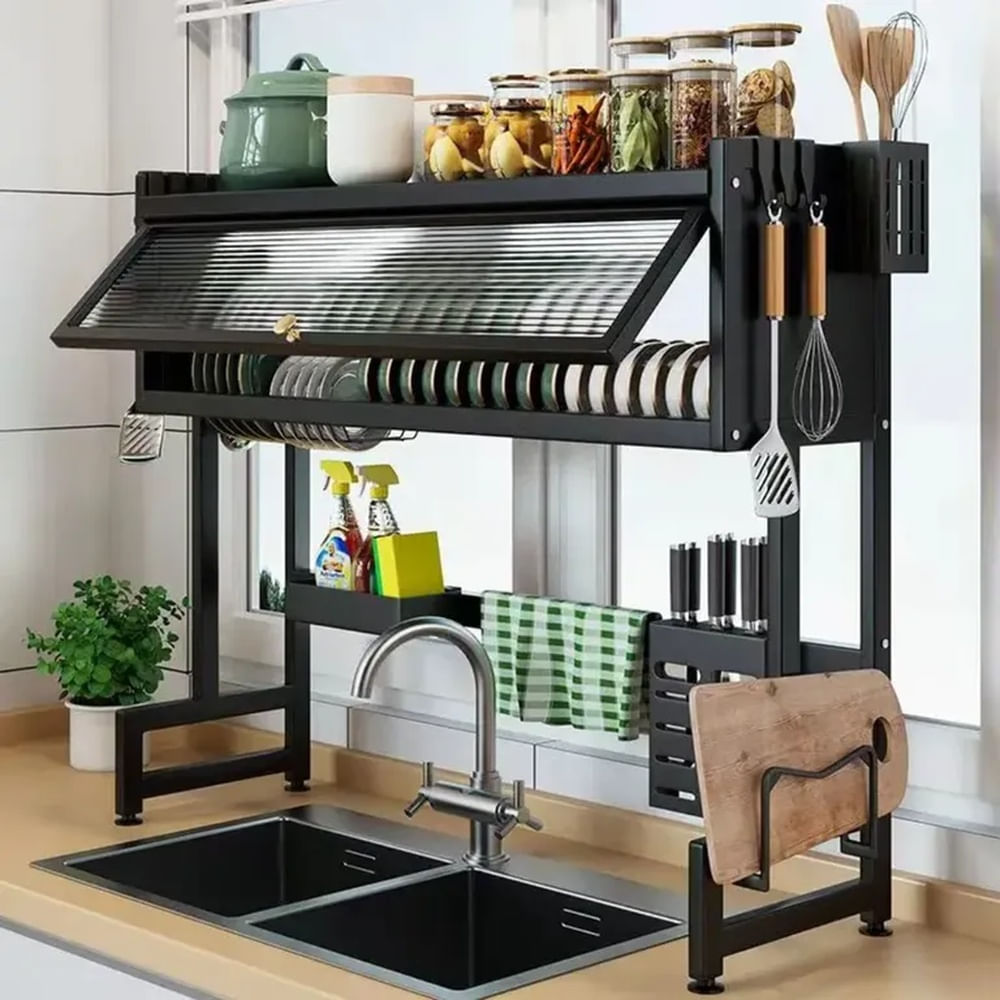 ORGANIZADOR Y ESCURRIDOR DE PLATOS DE 2 NIVELES CON TAPA DE 85 CM