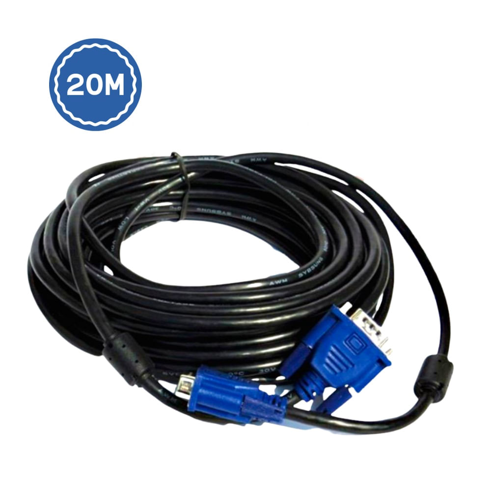 Cable Vga A Vga 20mts 15 Pines C/ Doble Filtro Macho A Macho